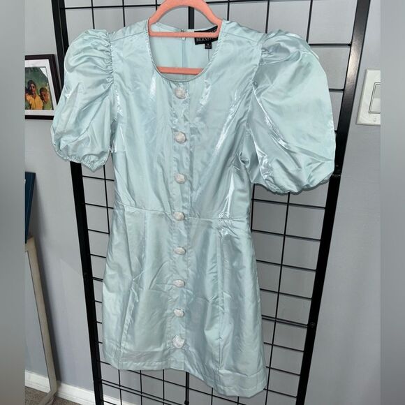Danielle Bernstein Rhinestone Button Puff Sleeve Light Blue DressNWT - Picture 2 of 12